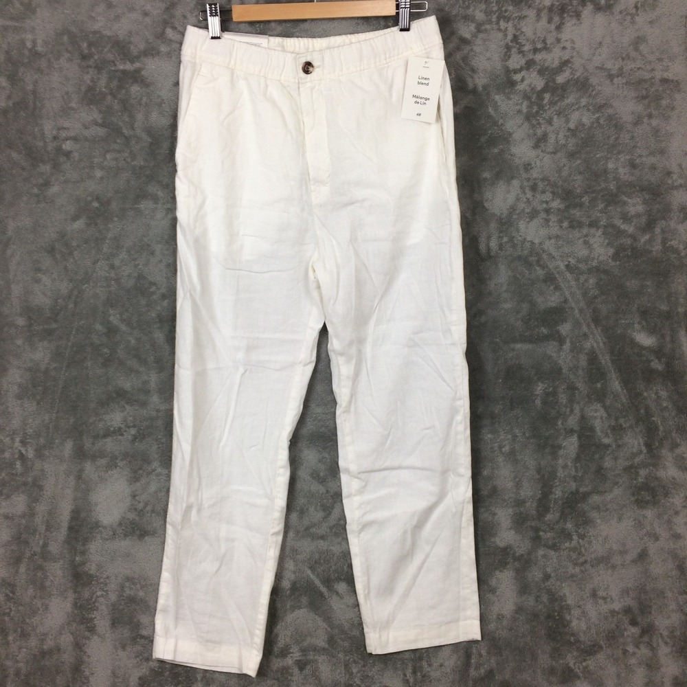 H&M Linen Pants Mens Small Regular Fit Elastic Waist Linen Blend Cream Vacation
